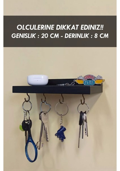 Siyah Anahtar Askısı, Ahşap Askılık, Duvar Rafı, 4 Kancalı Siyah Anahtarlık Askısı - 20 x 8 cm fiyatları
