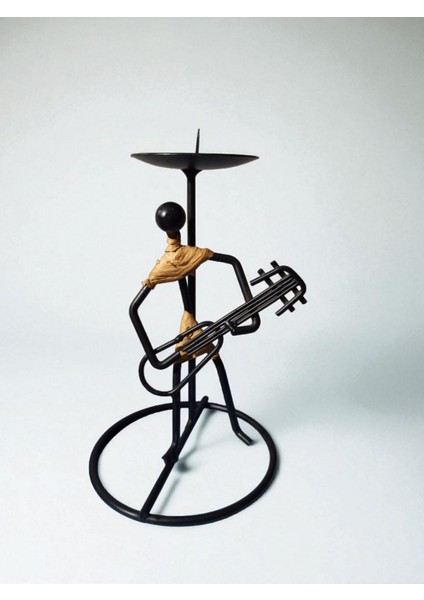 Vintage Gitarist Temalı Metal Mumluk & 16 cm