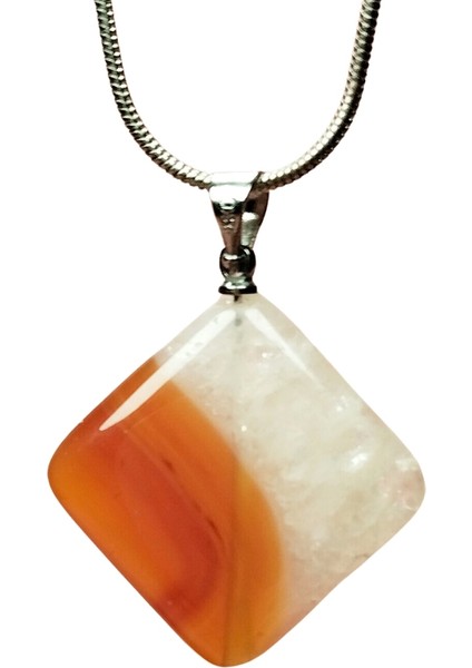 Akik Doğal Taşı Zincirli El Yapımı Kolye Uç: 3 cm Zincir: 20 cm Kutulu