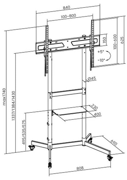Vontech V1044VE 55''-100'' Uyumlu Tekerlekli Ayaklı Raflı Lcd-Led Tv Sehpası Standı fiyatları