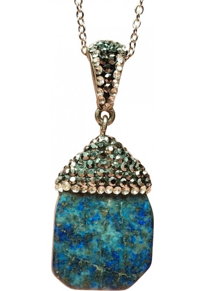 Lapis Doğal Taşı Zincirli El Yapımı Kolye Uç: 3 cm Zincir: 20 cm Kutulu