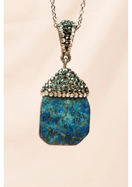 Lapis Doğal Taşı Zincirli El Yapımı Kolye Uç: 3 cm Zincir: 20 cm Kutulu