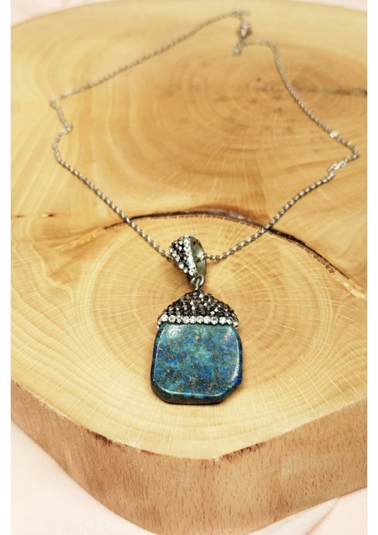 Lapis Doğal Taşı Zincirli El Yapımı Kolye Uç: 3 cm Zincir: 20 cm Kutulu