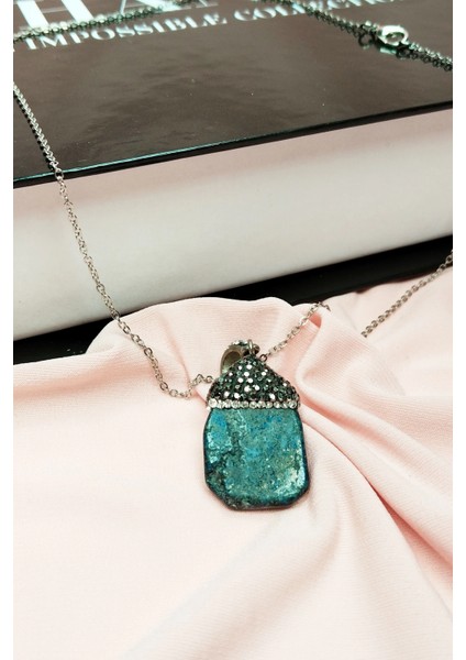 Lapis Doğal Taşı Zincirli El Yapımı Kolye Uç: 3 cm Zincir: 20 cm Kutulu