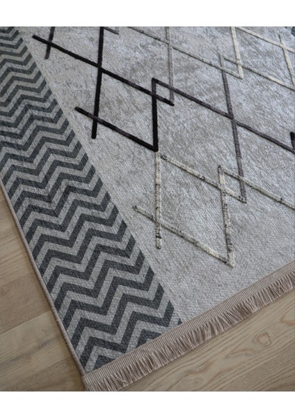 Nakkaş Kaymaz Dokuma Taban Kilim Makinada Yıkanabilir Mutfak Halısı Dekoratif Yolluk Gri Salon Halı Modelleri
