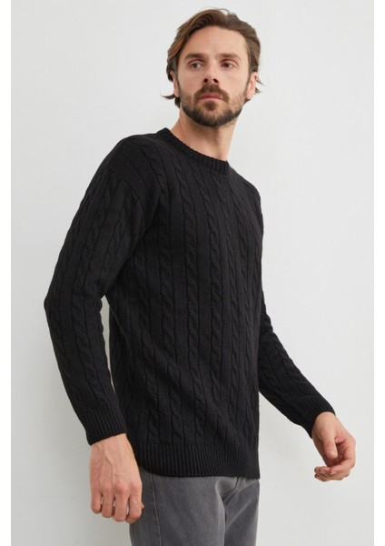 Saç Örgüsü Desenli Bisiklet Yaka Kazak