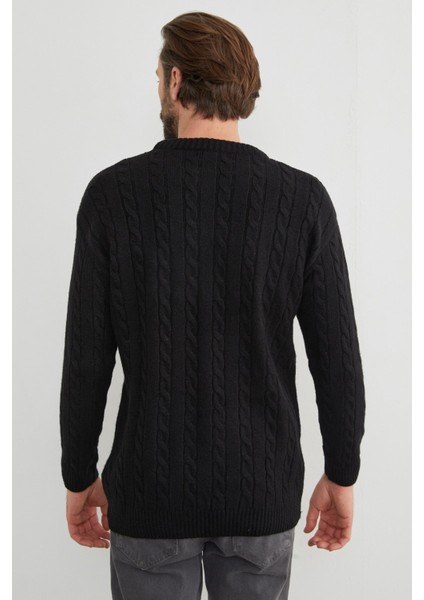 Saç Örgüsü Desenli Bisiklet Yaka Kazak