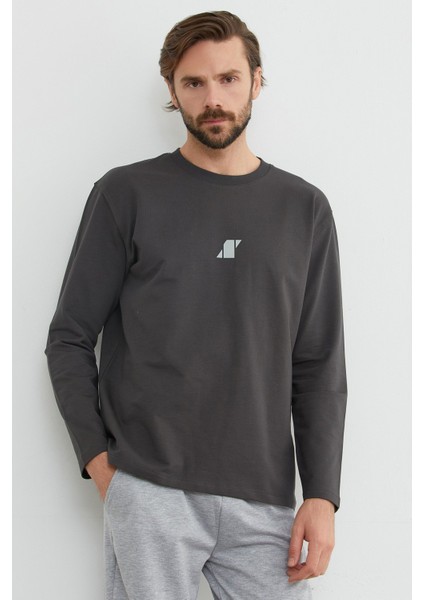Baskılı Bisiklet Yaka Sweatshirt