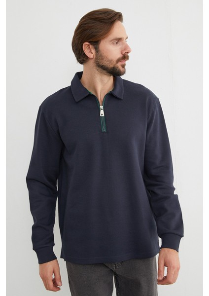 Basic Polo Yaka Yarım Fermuarlı Pike Sweatshirt modelleri