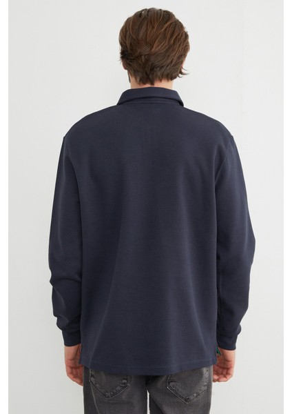 Basic Polo Yaka Yarım Fermuarlı Pike Sweatshirt