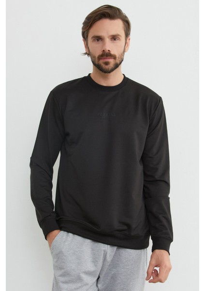 Pellını Yazı Kabartmalı Bisiklet Yaka Sweatshirt
