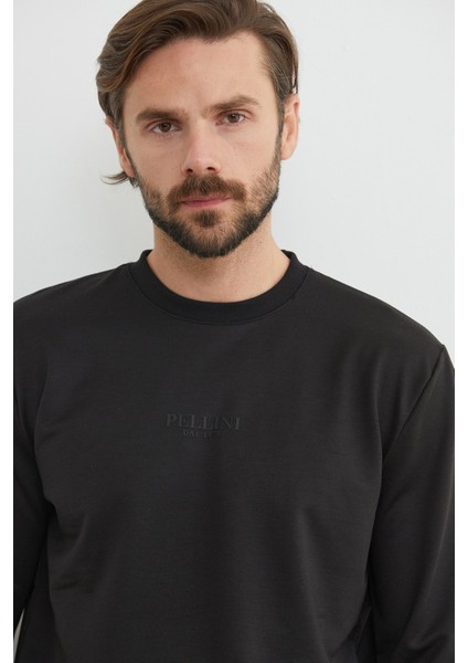 Pellını Yazı Kabartmalı Bisiklet Yaka Sweatshirt indirimleri