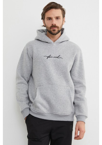 3 Iplik Free Soul Yazı Baskılı Kapüşonlu Sweatshirt