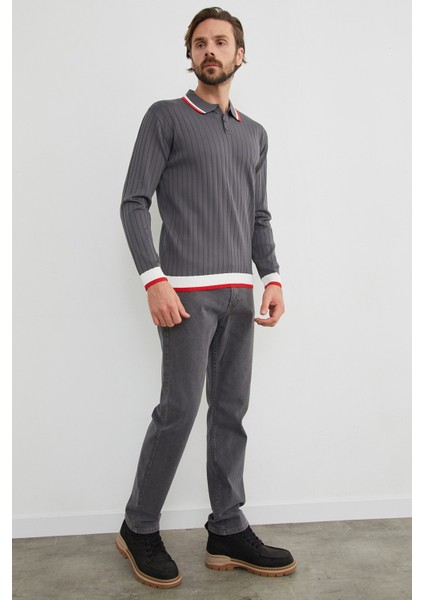 Çizgili Fitilli Polo Yaka Triko Kazak fırsatları