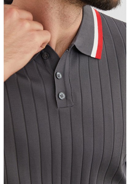 Çizgili Fitilli Polo Yaka Triko Kazak indirimleri