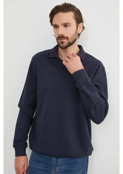 Basic Polo Yaka Pike Sweatshirt