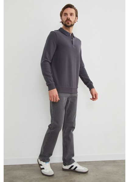 Fitilli Polo Yaka Düğmeli Sweatshirt modelleri