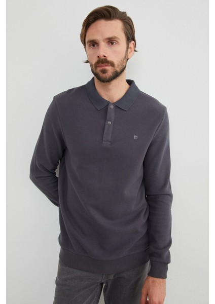 Fitilli Polo Yaka Düğmeli Sweatshirt fırsatları