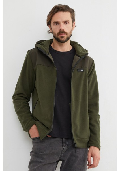 Armalı Kapüşonlu Fermuarlı Polar Ceket