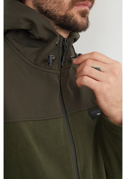 Armalı Kapüşonlu Fermuarlı Polar Ceket