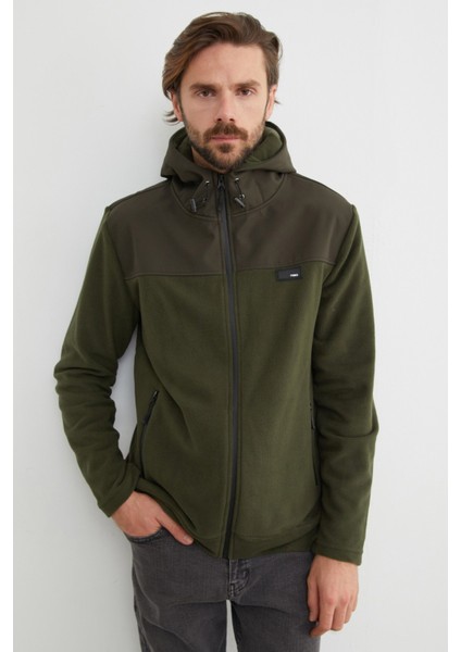 Armalı Kapüşonlu Fermuarlı Polar Ceket