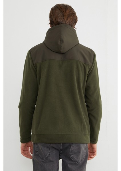 Armalı Kapüşonlu Fermuarlı Polar Ceket