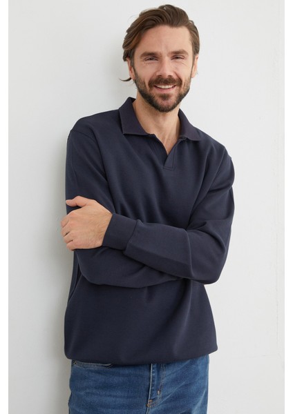 Basic Polo Yaka Pike Sweatshirt