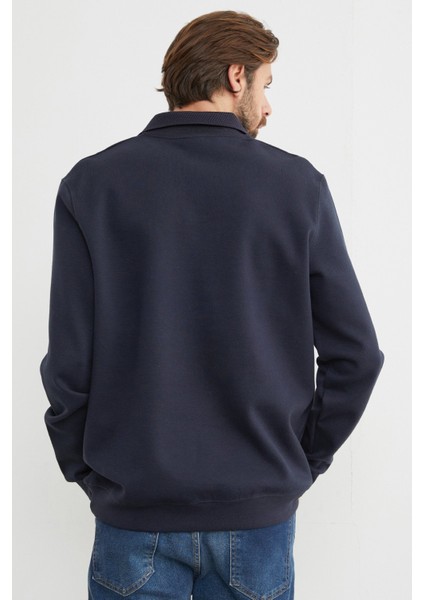 Basic Polo Yaka Pike Sweatshirt