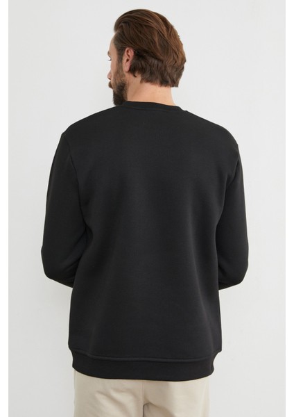 3 Iplik Kabartma Yazı Baskılı Sweatshirt