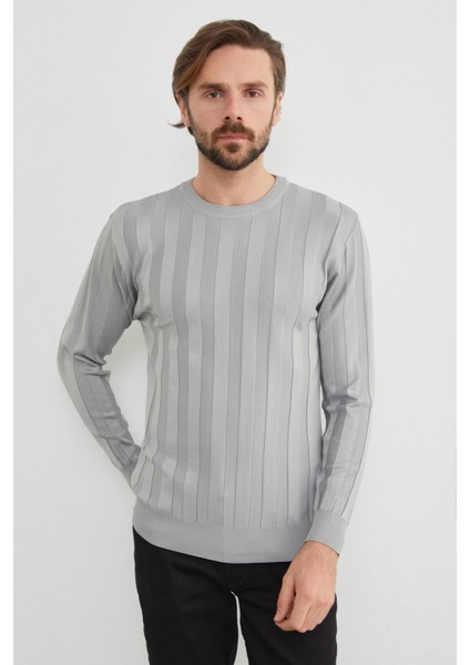 Şeritli Bisiklet Yaka Ince Triko Kazak