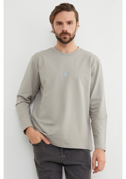 Baskılı Bisiklet Yaka Sweatshirt