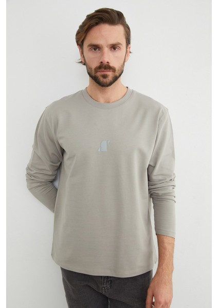 Baskılı Bisiklet Yaka Sweatshirt