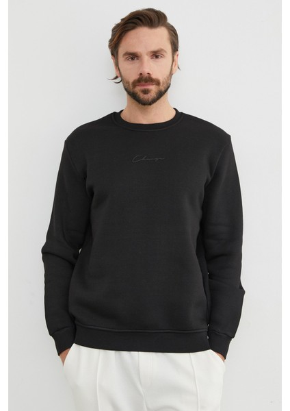 3 Iplik Yazı Baskılı Bisiklet Yaka Sweatshirt