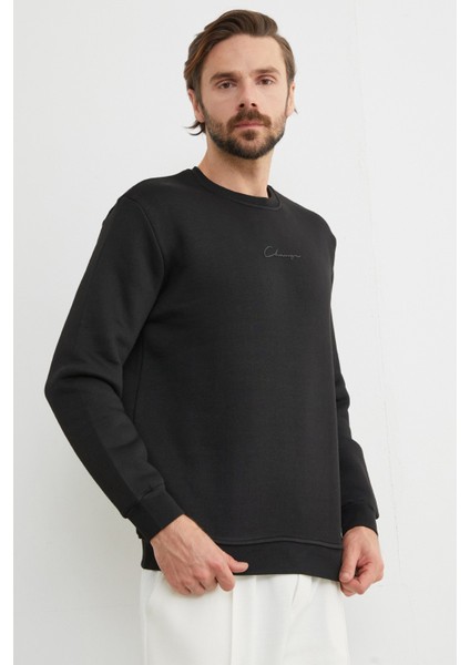 3 Iplik Yazı Baskılı Bisiklet Yaka Sweatshirt modelleri