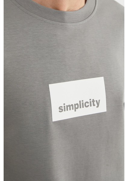 Simplicity Yazı Baskılı Bisiklet Yaka Sweatshirt modelleri