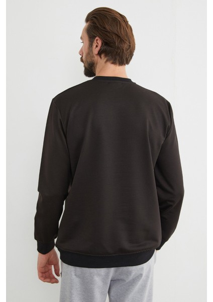 Kabartma Baskılı Bisiklet Yaka Sweatshirt