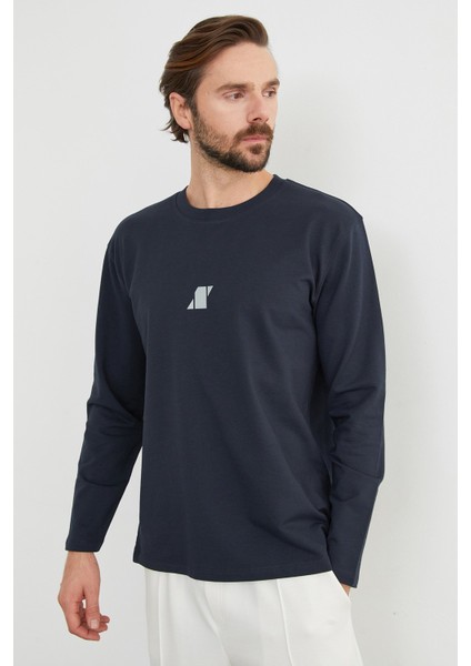 Baskılı Bisiklet Yaka Sweatshirt