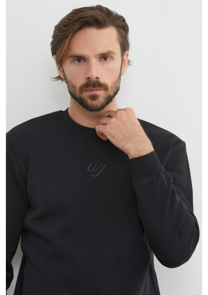 3 Iplik Baskılı Bisiklet Yaka Sweatshirt