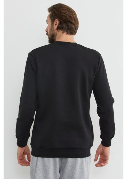 3 Iplik Baskılı Bisiklet Yaka Sweatshirt