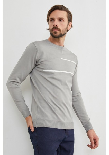 Şeritli Bisiklet Yaka Triko Kazak