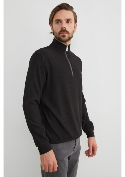 Fitilli Yarım Fermuarlı Sweatshirt