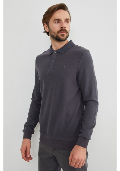 Fitilli Polo Yaka Düğmeli Sweatshirt indirimleri