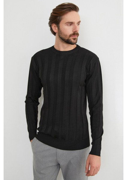 Şeritli Bisiklet Yaka Ince Triko Kazak