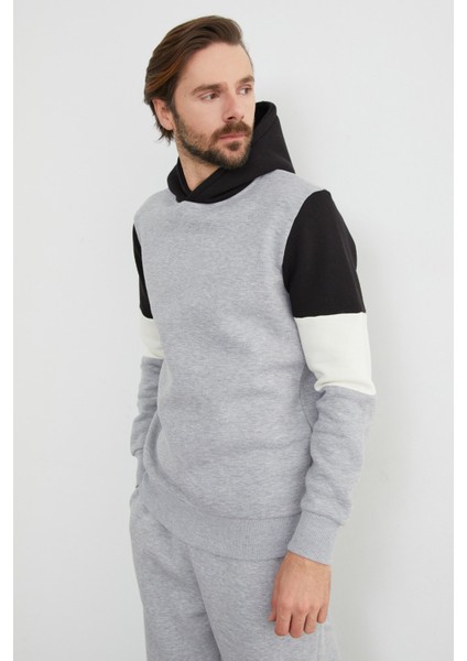 3 Iplik Kolu Renk Bloklu Kapüşonlu Sweatshirt indirimleri