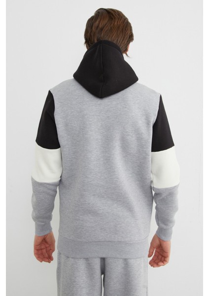 3 Iplik Kolu Renk Bloklu Kapüşonlu Sweatshirt