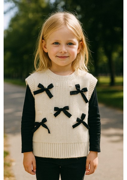 Fiyonk Detaylı Bisiklet Yaka Kız Çocuk Triko Süveter