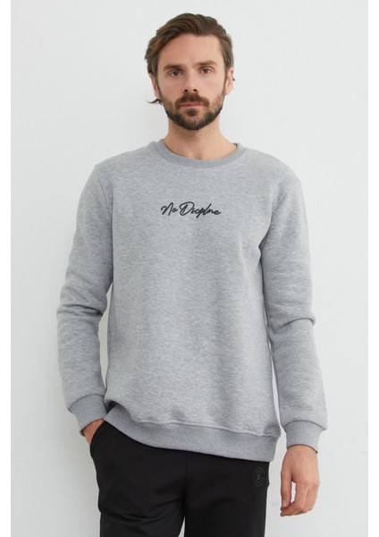 3 Iplik Kabartma Yazı Baskılı Sweatshirt