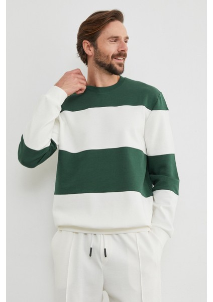 Renk Bloklu Oversize Bisiklet Yaka Sweatshirt