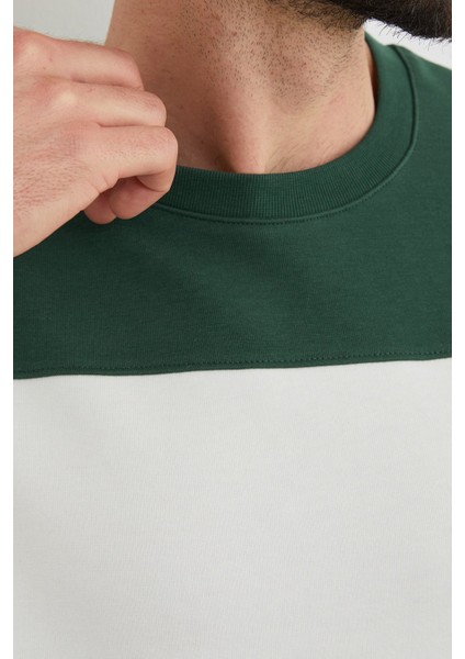 Renk Bloklu Oversize Bisiklet Yaka Sweatshirt