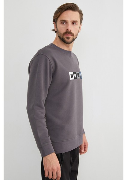 3 Iplik Nakışlı Bisiklet Yaka Sweatshirt